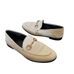 Gucci Brixton Horsebit Loafers White Leather Flat Collapsable Buckle Size EU 37